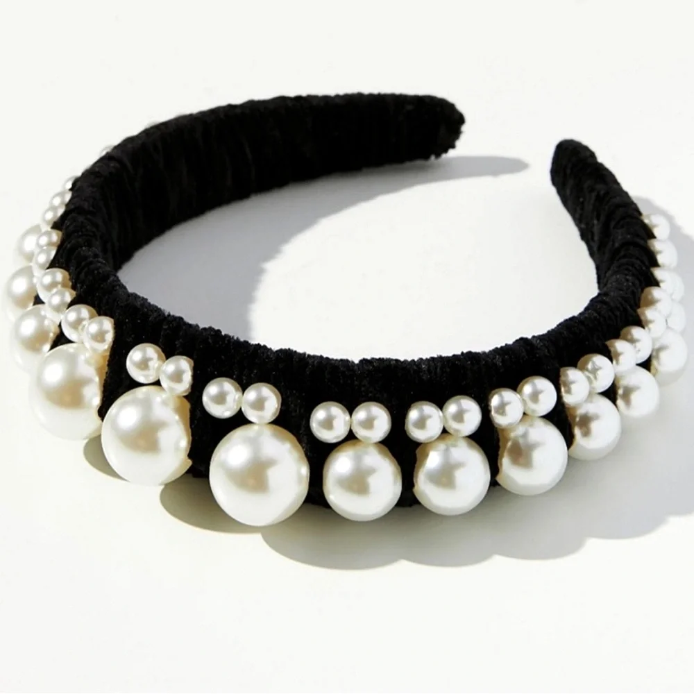 New🌟Anthropologie-Dual Pearl Velvet Padded Headband
